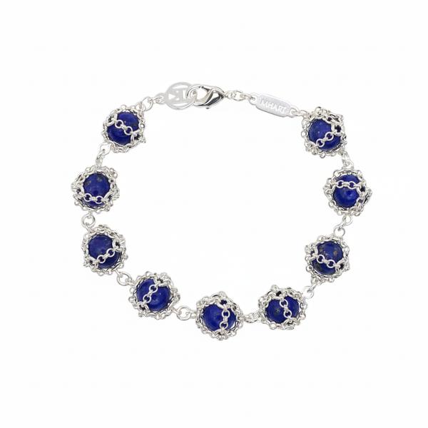 Caged Lapis Lazuli Gemstone Bracelet in Silver