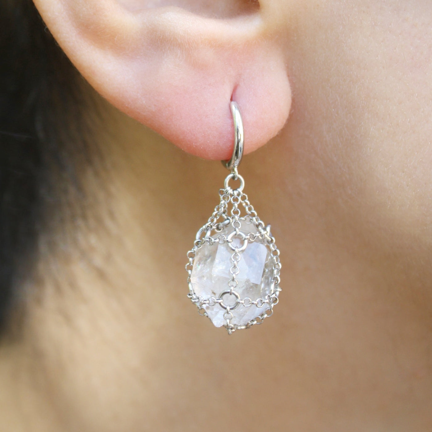 Single Caged Quartz Earring