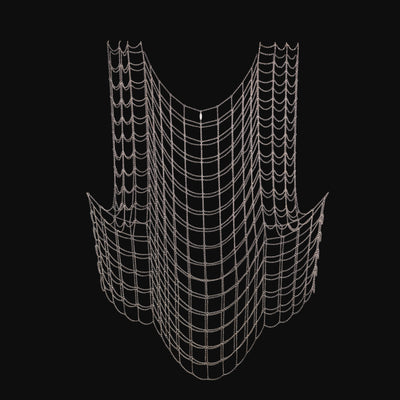 Silver chain garment top on a black background
