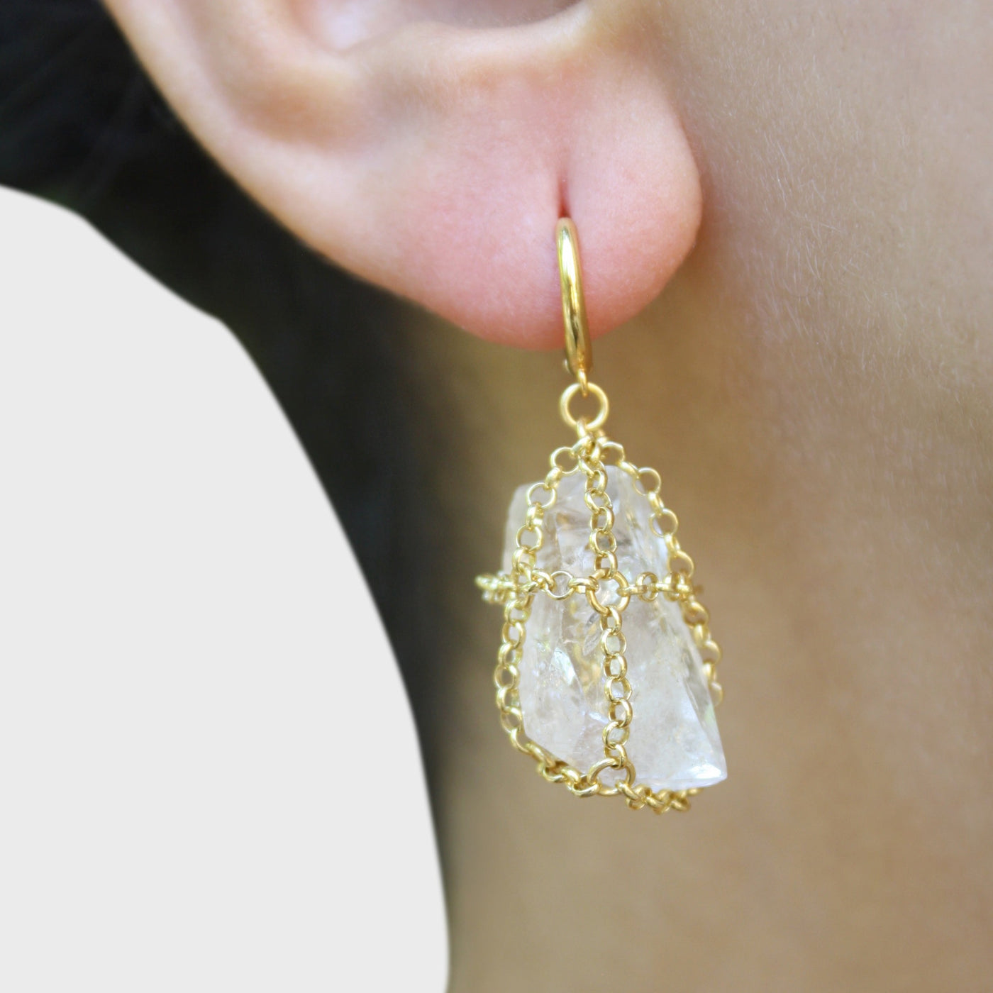 Single Caged Quartz Earring