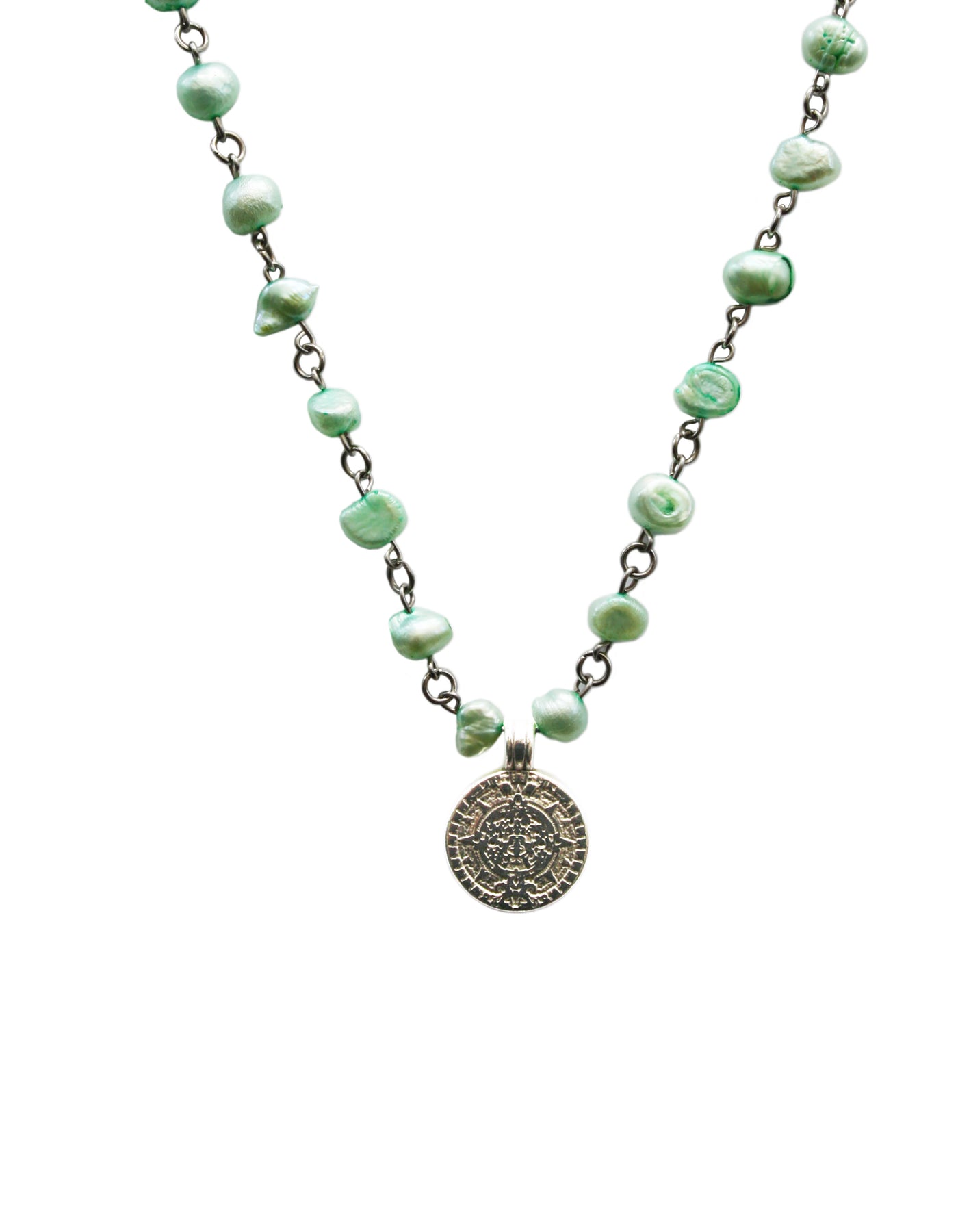 50% OFF Green Pearl Coin Necklace!