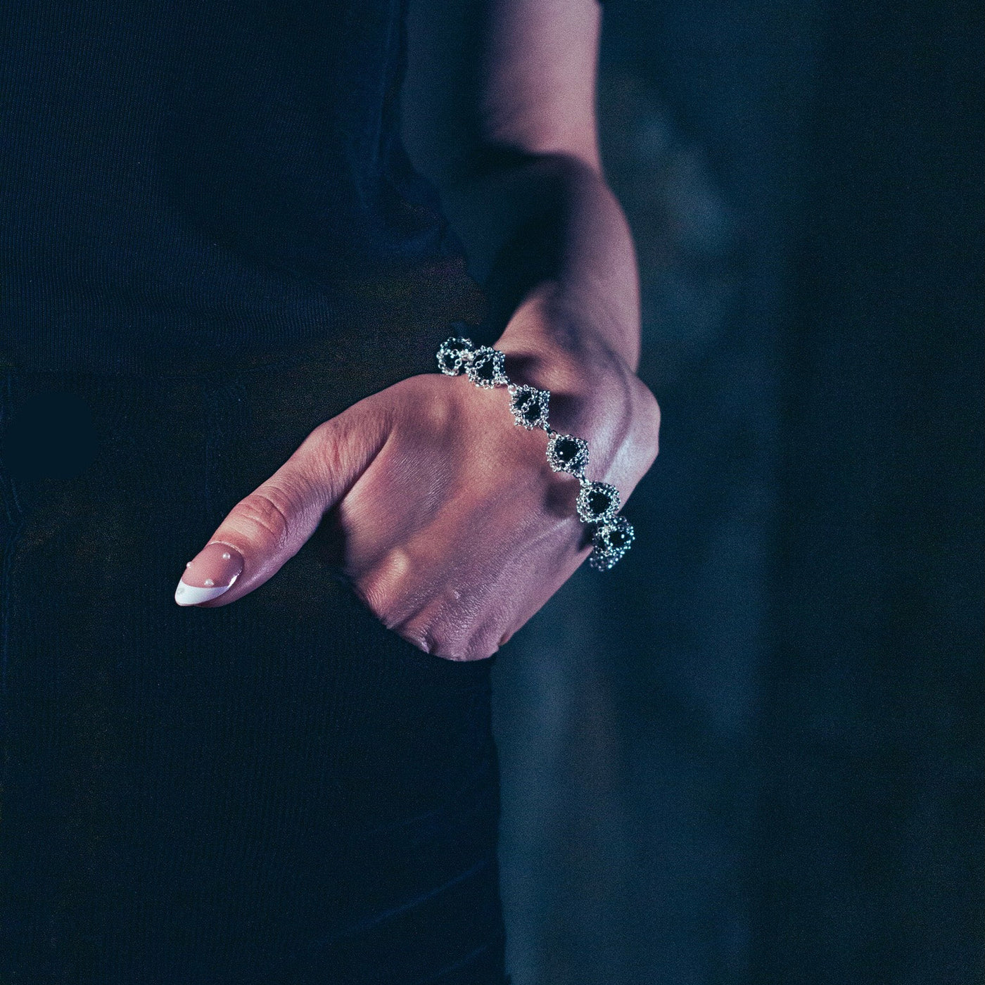 Caged Black Onyx Gemstone Bracelet in Silver