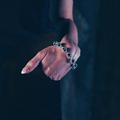 Caged Black Onyx Gemstone Bracelet in Silver