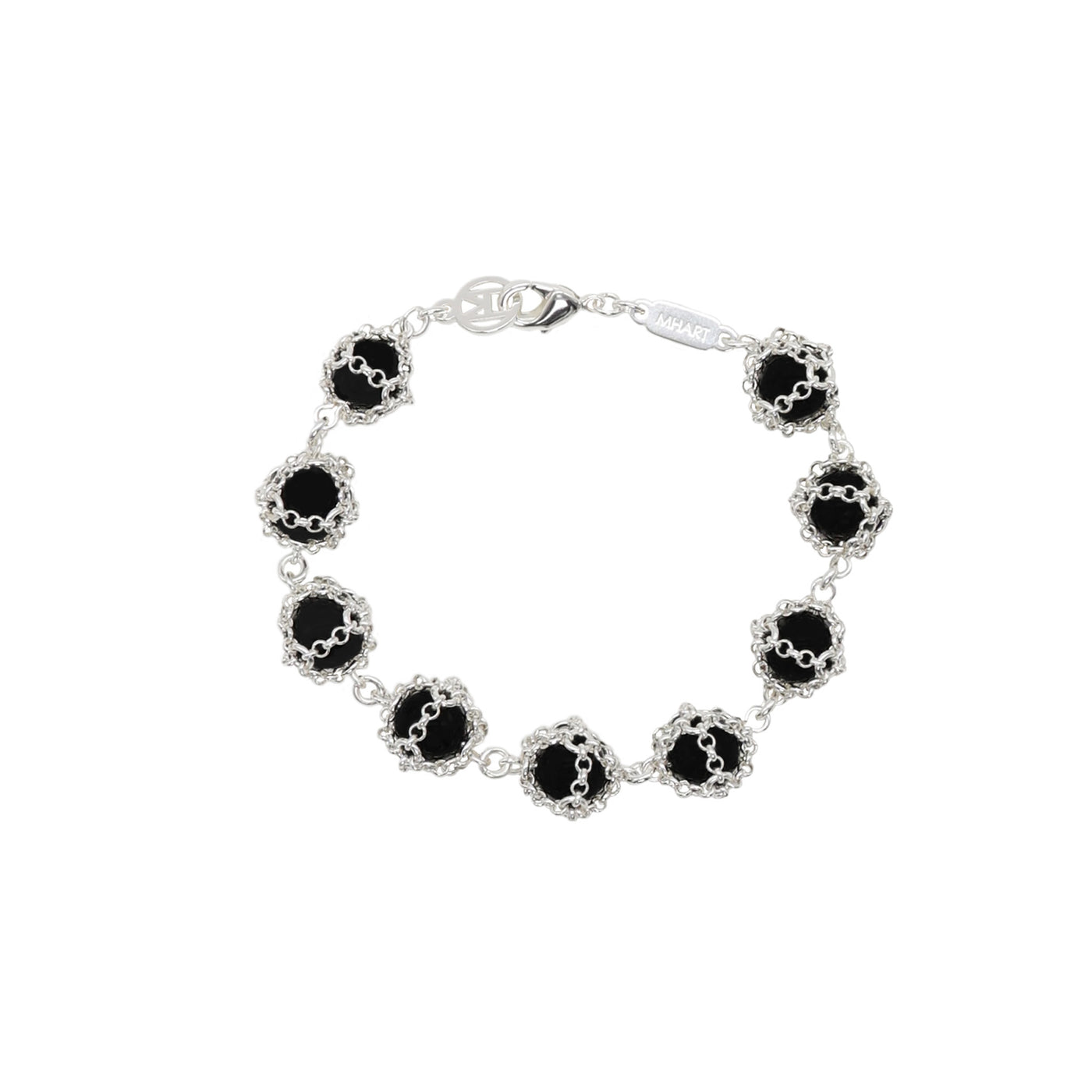 Caged Black Onyx Gemstone Bracelet in Silver
