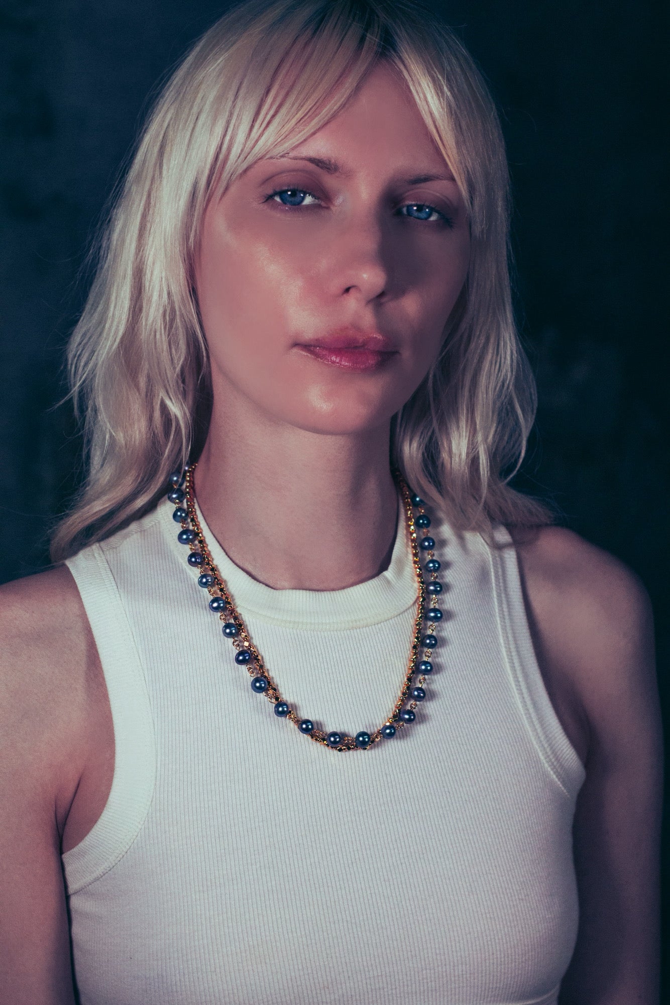 14k Gold Linked Black Pearl Necklace