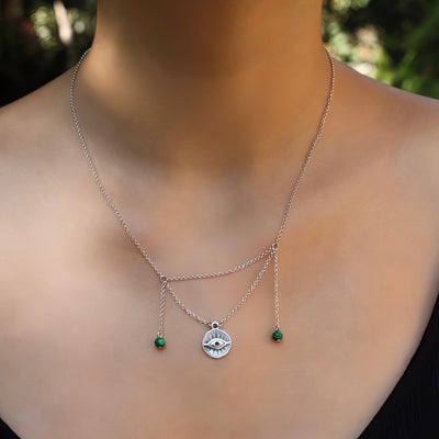 Evil Eye Malachite Drop Chain Necklace