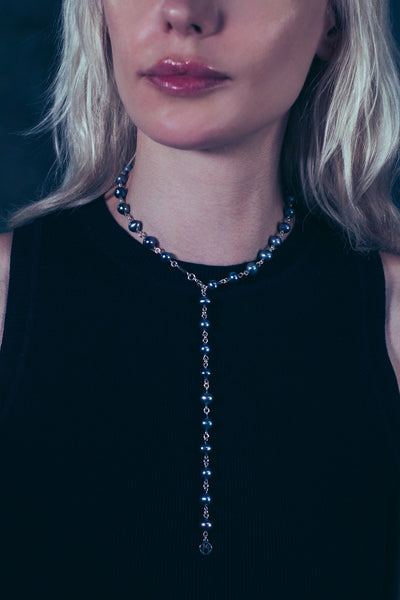 Silver Linked Black Pearl Necklace