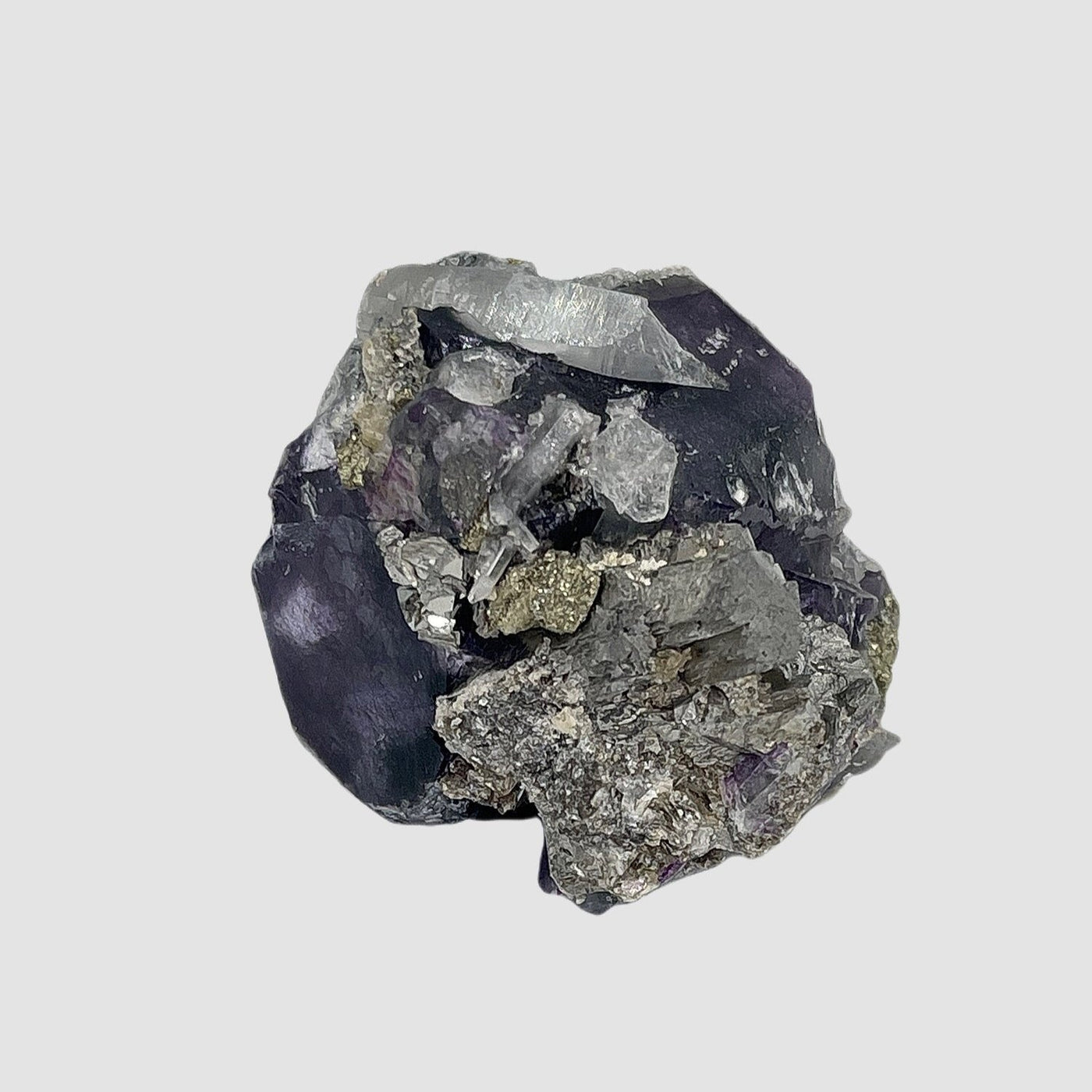 Purple Fluorite with  Arsenopyrite Quartz Calcite and Pyrite