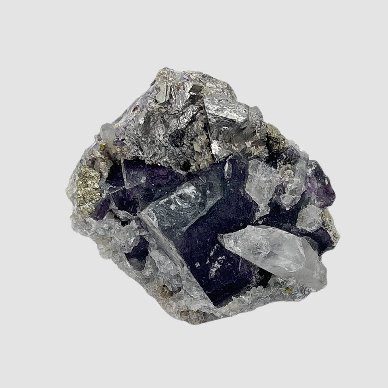 Purple Fluorite with  Arsenopyrite Quartz Calcite and Pyrite