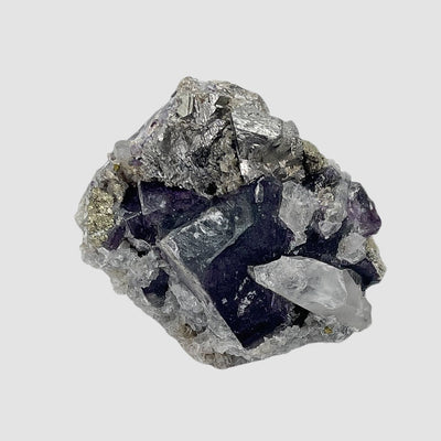 Purple Fluorite with  Arsenopyrite Quartz Calcite and Pyrite