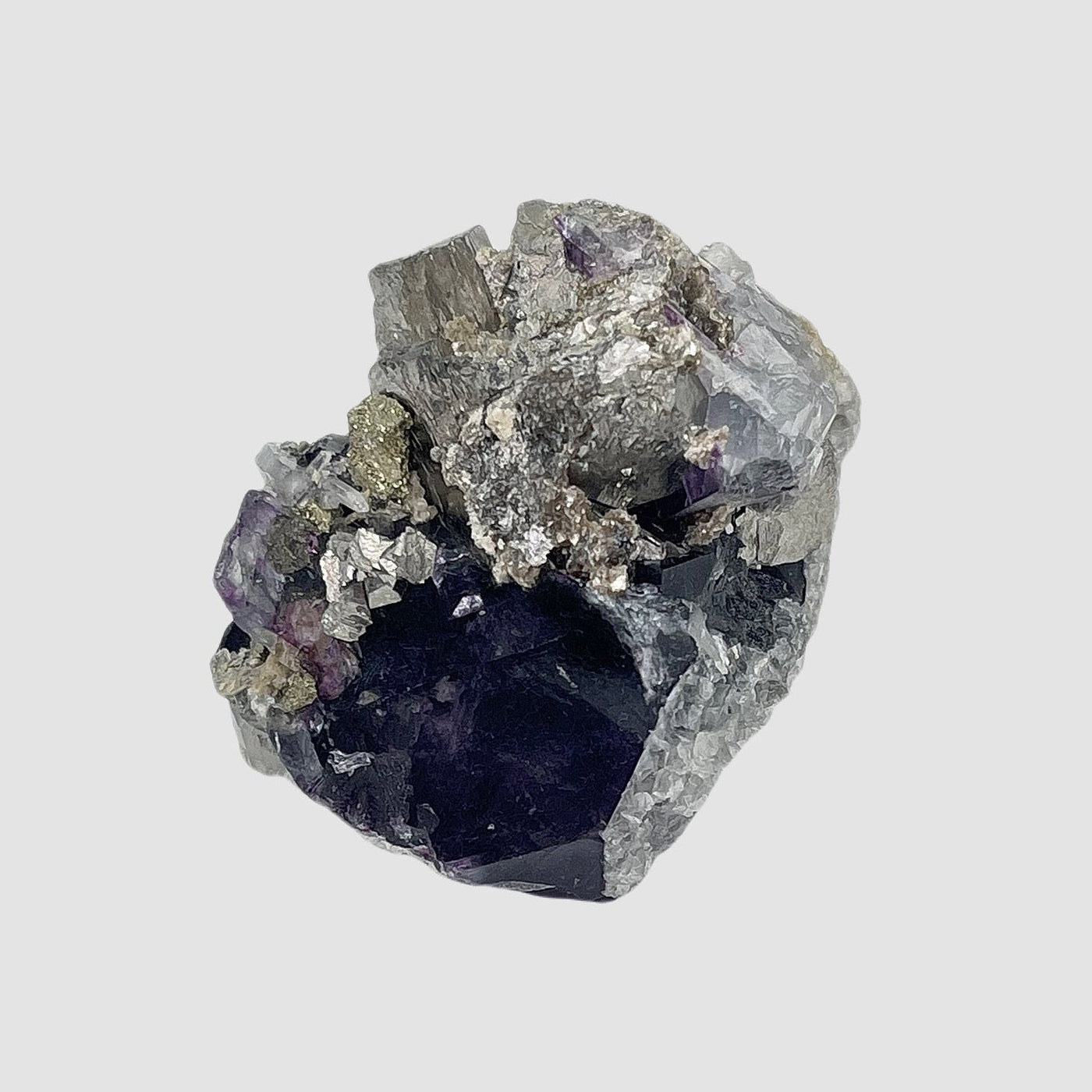 Purple Fluorite with  Arsenopyrite Quartz Calcite and Pyrite