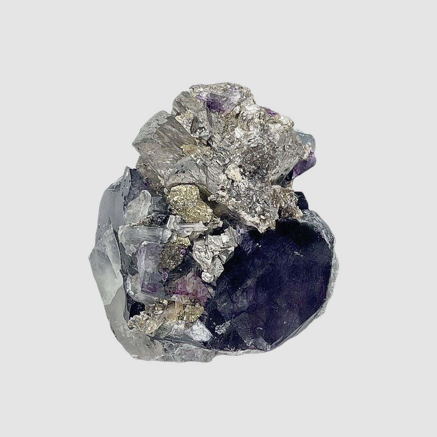 Purple Fluorite with  Arsenopyrite Quartz Calcite and Pyrite