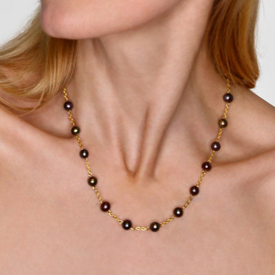 Black Pearl Gold Chain Necklace