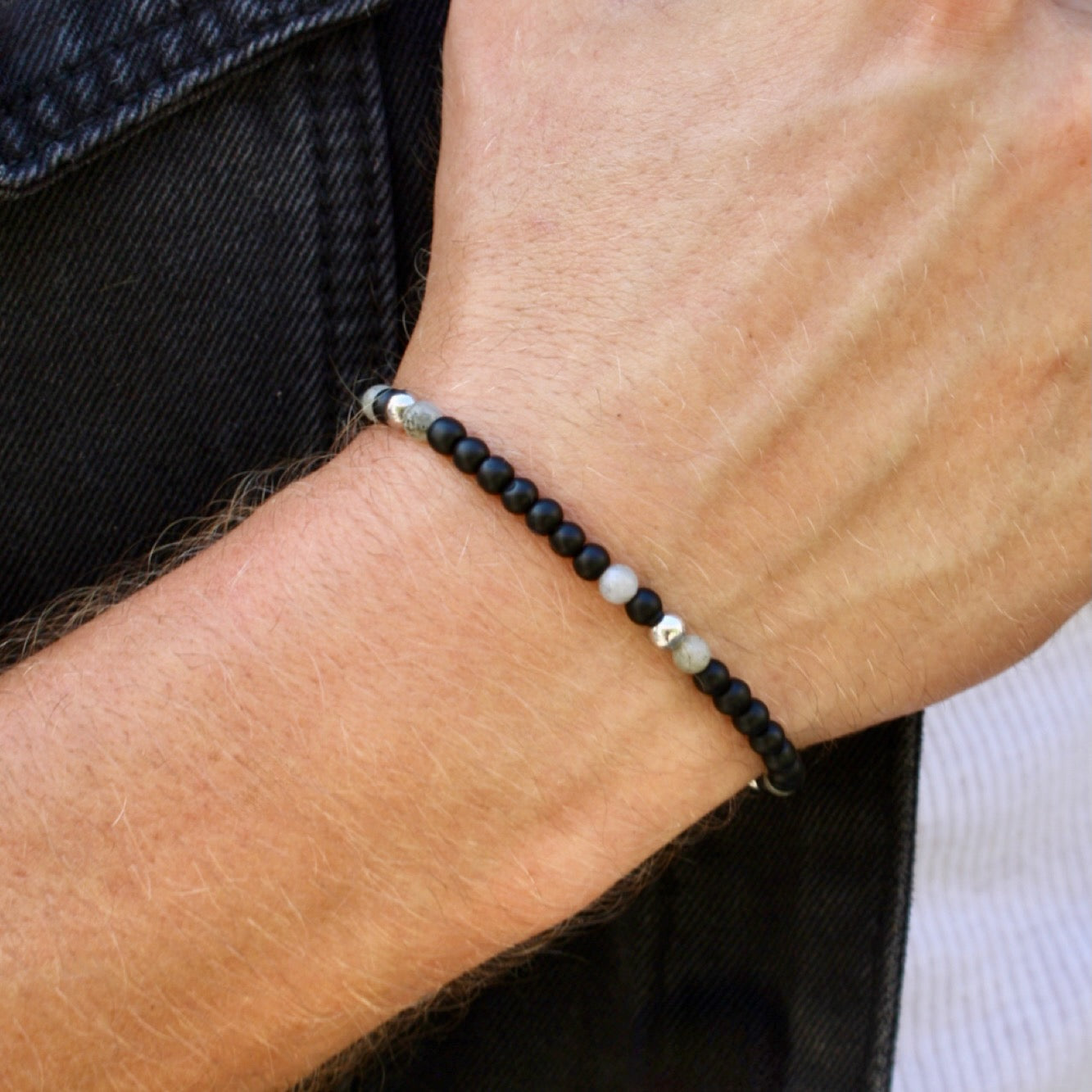 Onyx + Labradorite Stretch Bracelet