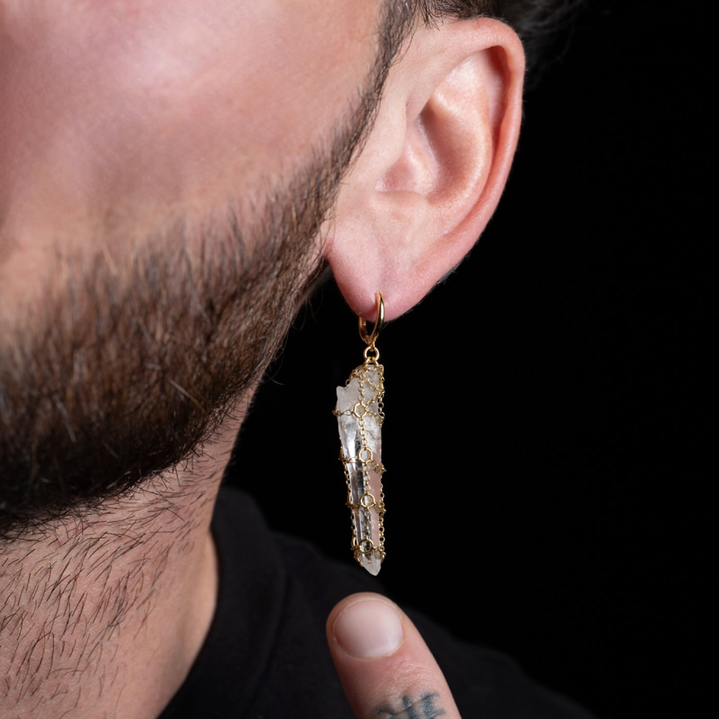 Single Caged Quartz Earring