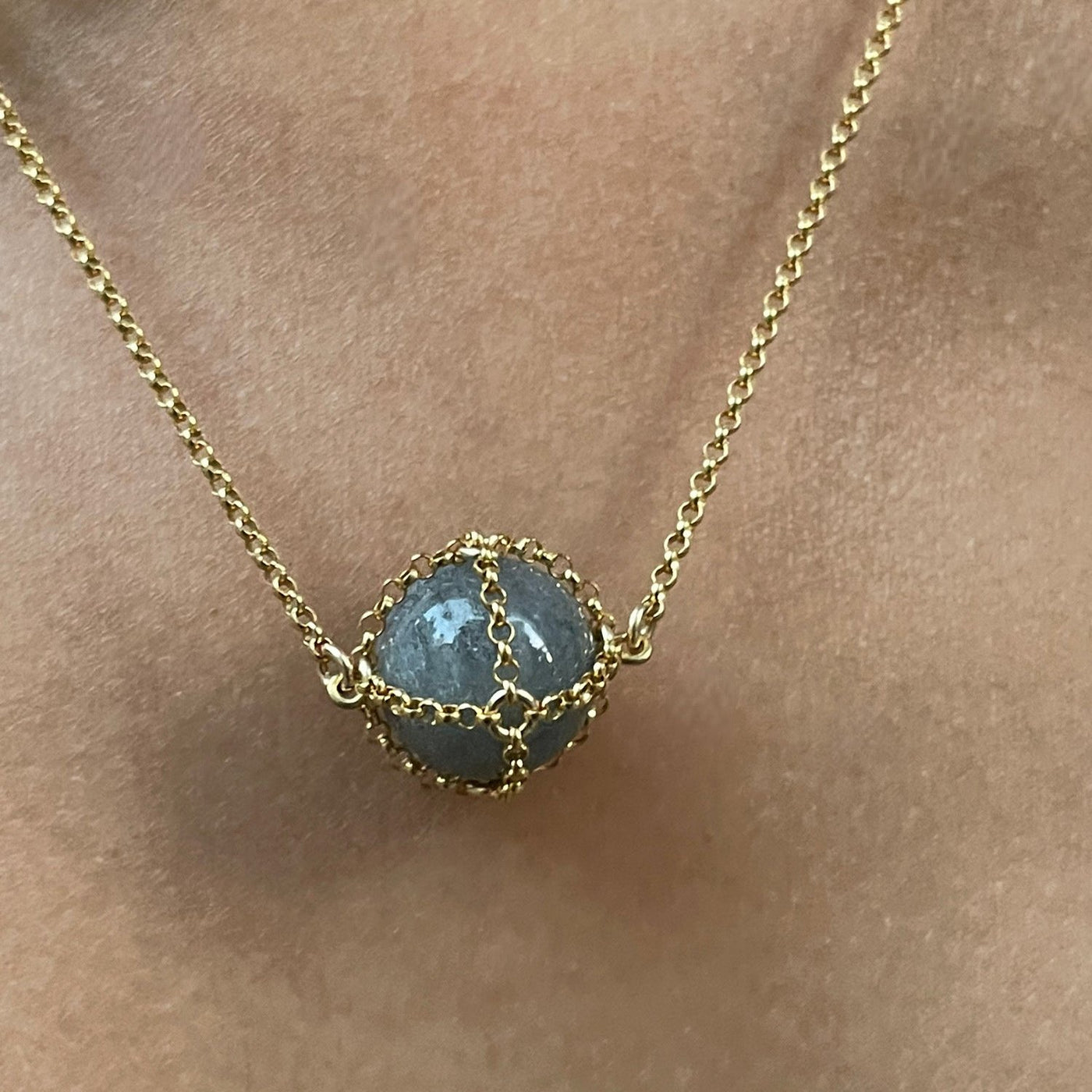Caged Labradorite 14k Gold Necklace