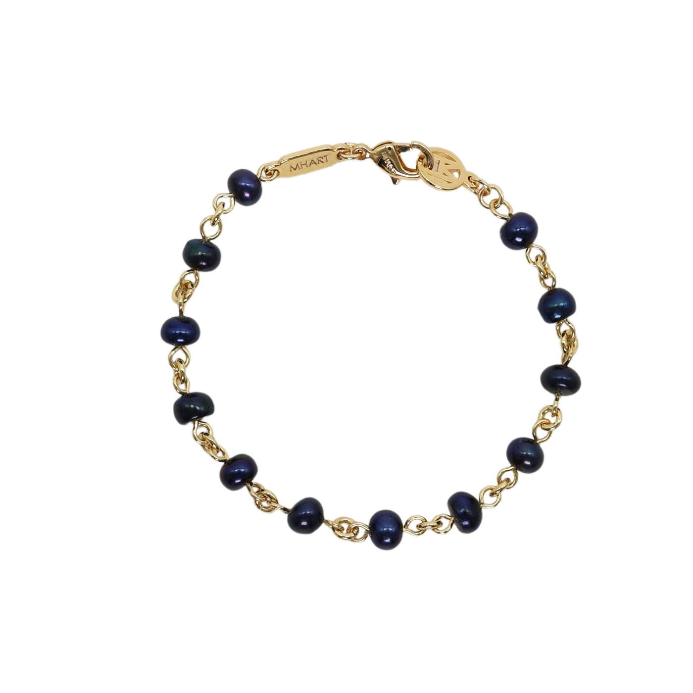Linked Black Pearl 14k Gold Bracelet