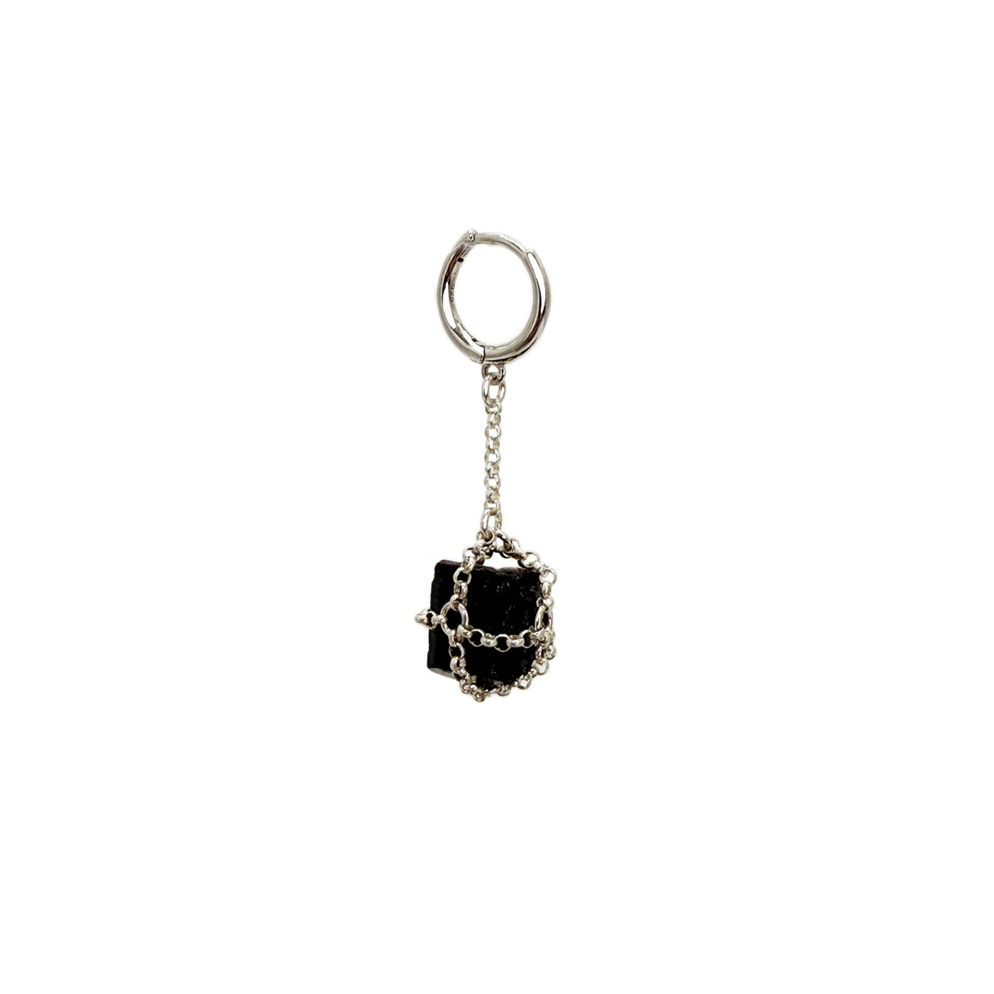 Caged Black Tourmaline Drop Single Earring