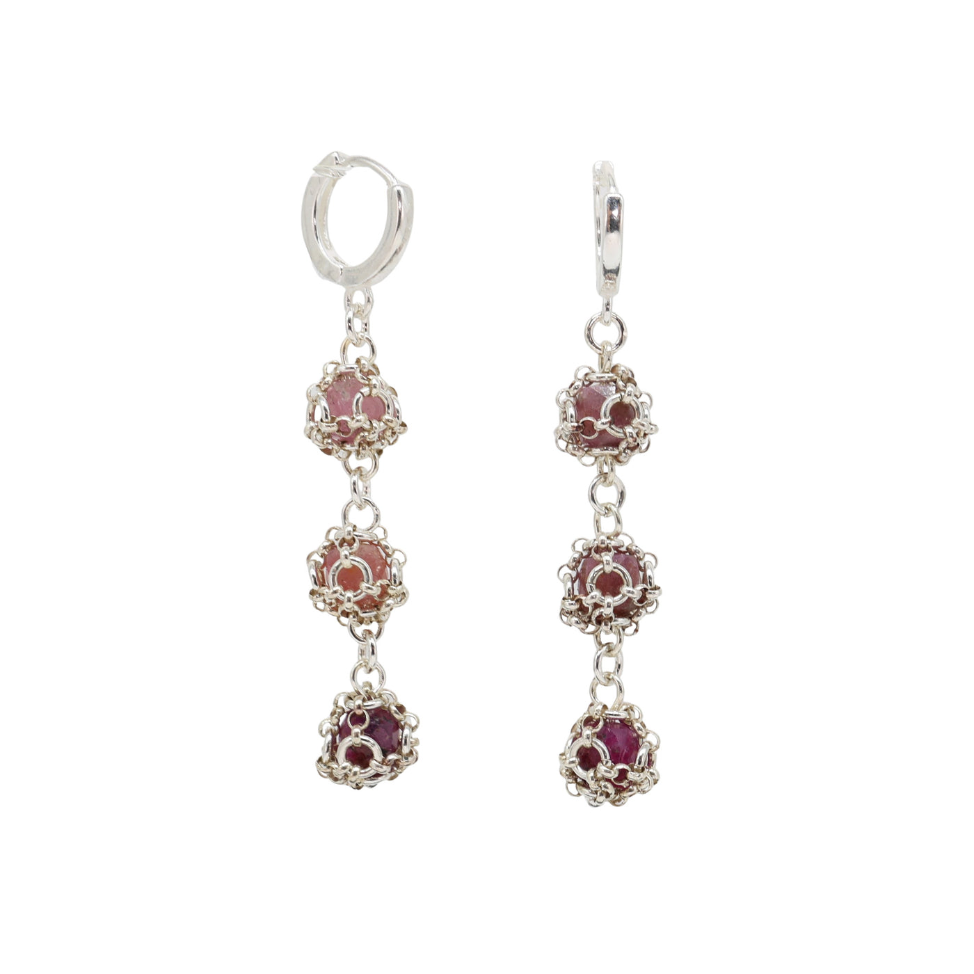 Ruby Triple Set Earrings in Sterling Silver