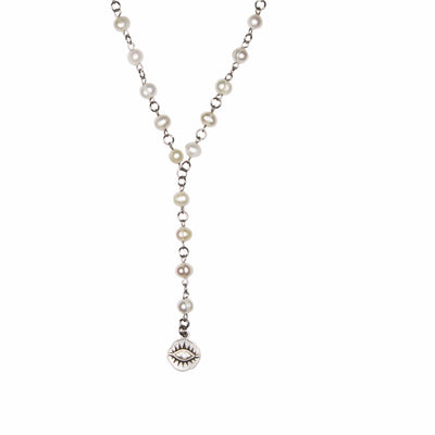 Pearl Evil Eye Coin Lariat