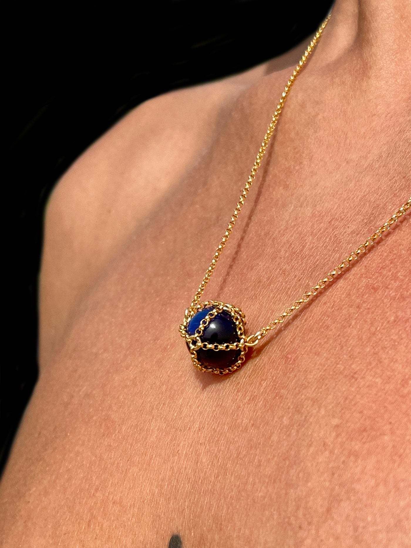 Caged Gold Lapis Sphere
