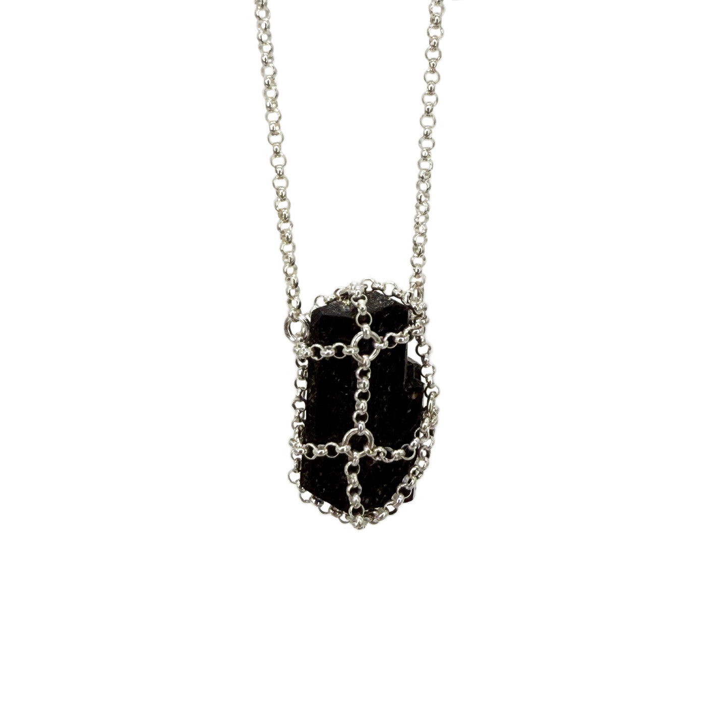 Caged Sterling Silver Black Tourmaline Pendant