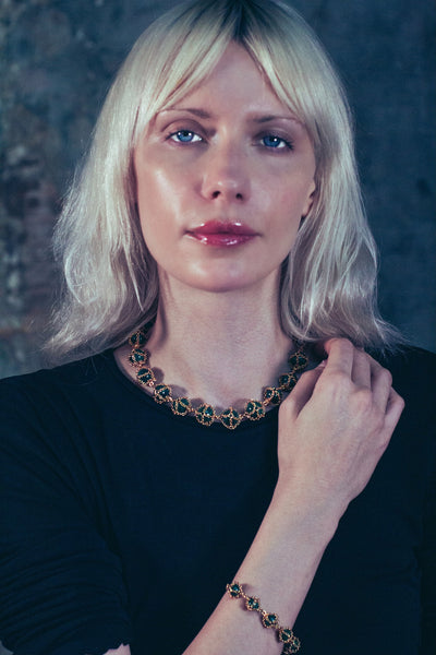 Caged Malachite 14k Gold Necklace