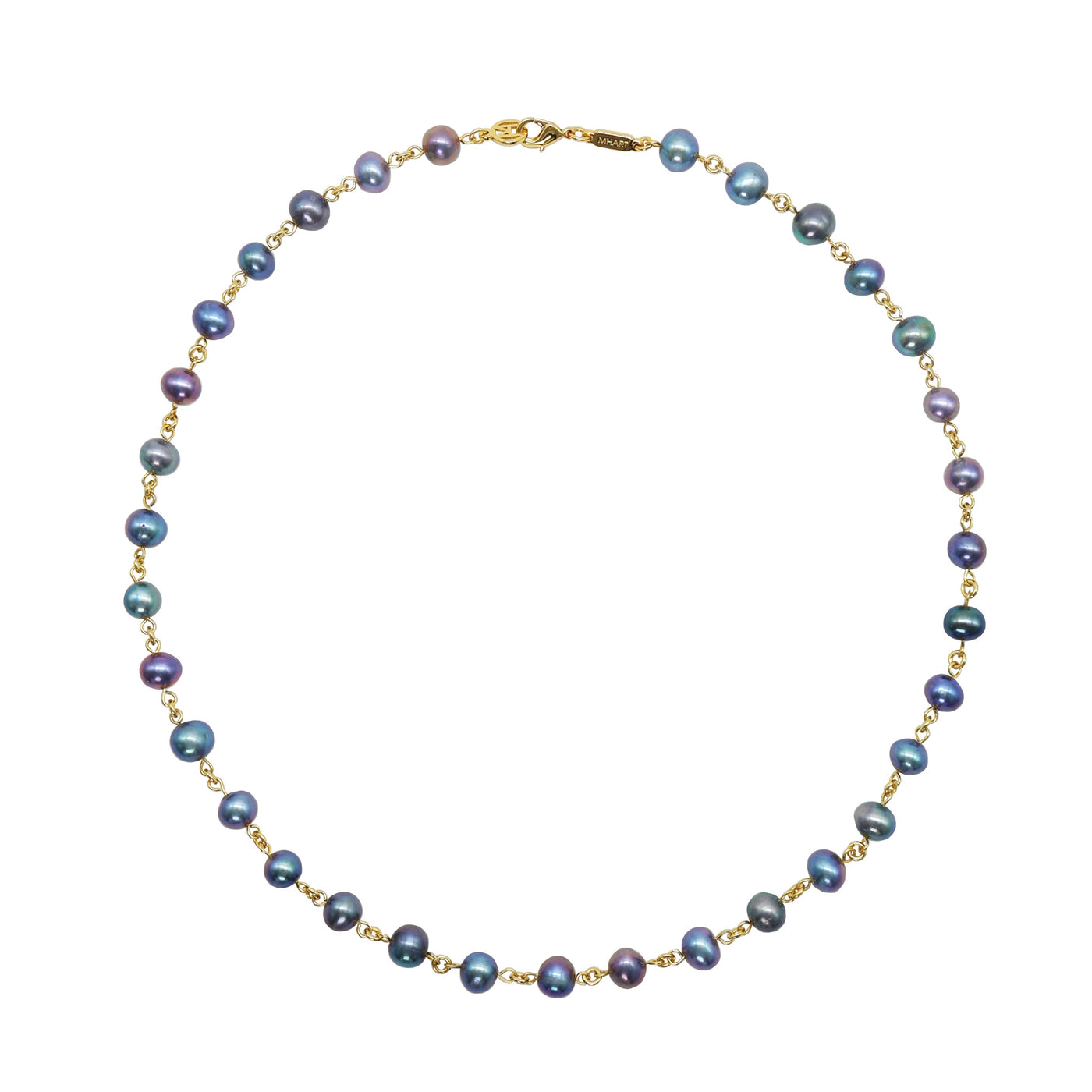 14k Gold Linked Black Pearl Necklace