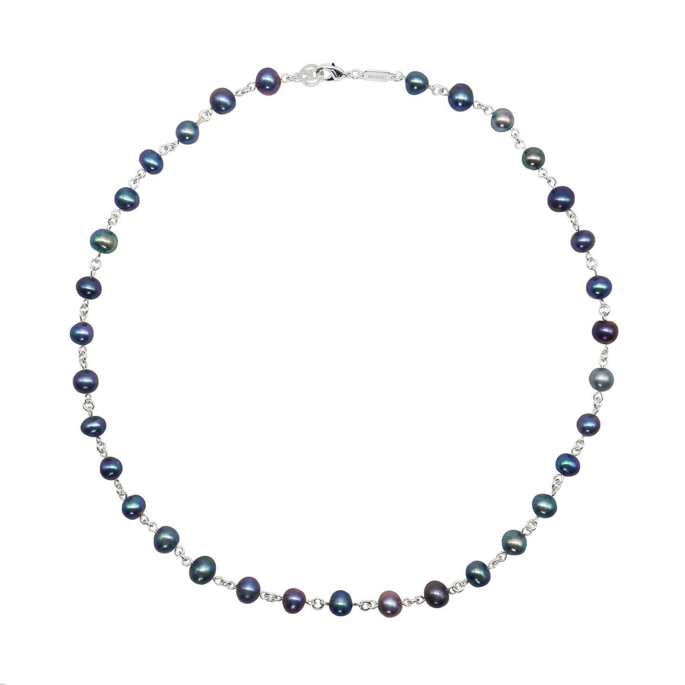 Silver Linked Black Pearl Necklace