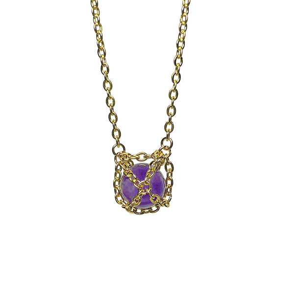 Caged Golden Brass Caged Amethyst Necklace