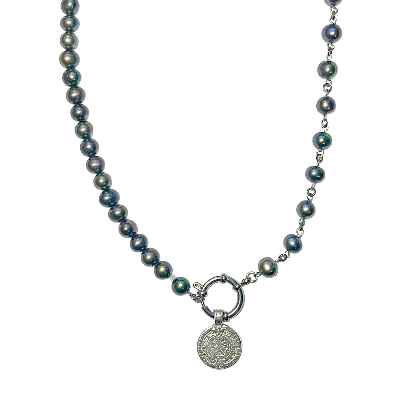 Pearl Coin Clasp Necklace