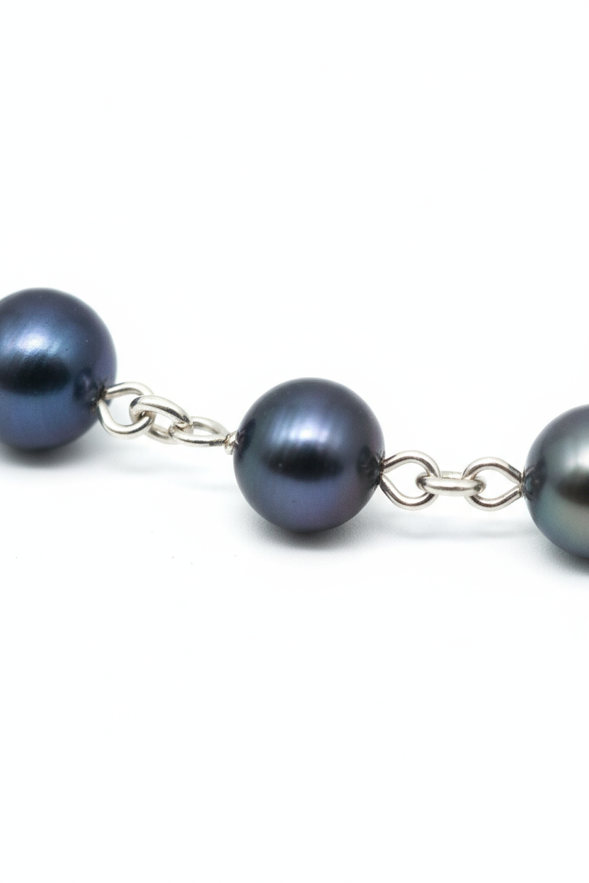 Detailed Close-up of Black Pearl Necklace