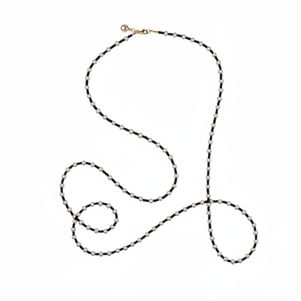 White Pearl and Black Spinel Beaded Necklace