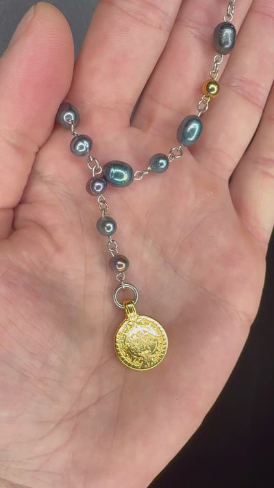 Luna Noir Coin Pearl Lariat