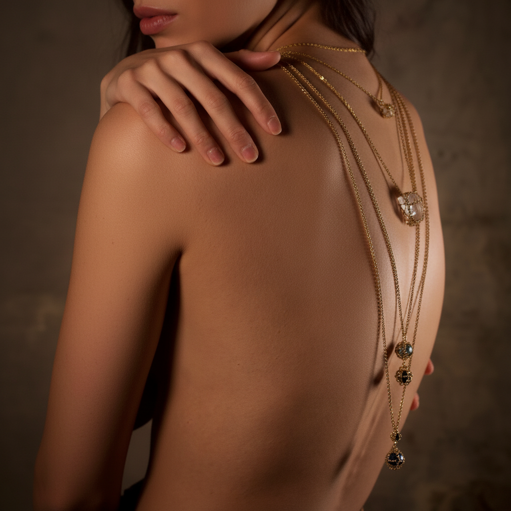 Retouched Back Necklace Shot - Matching Nail & Lip