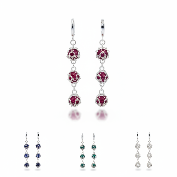 Caged Gemstone Triple Set Earrings — Sterling Silver