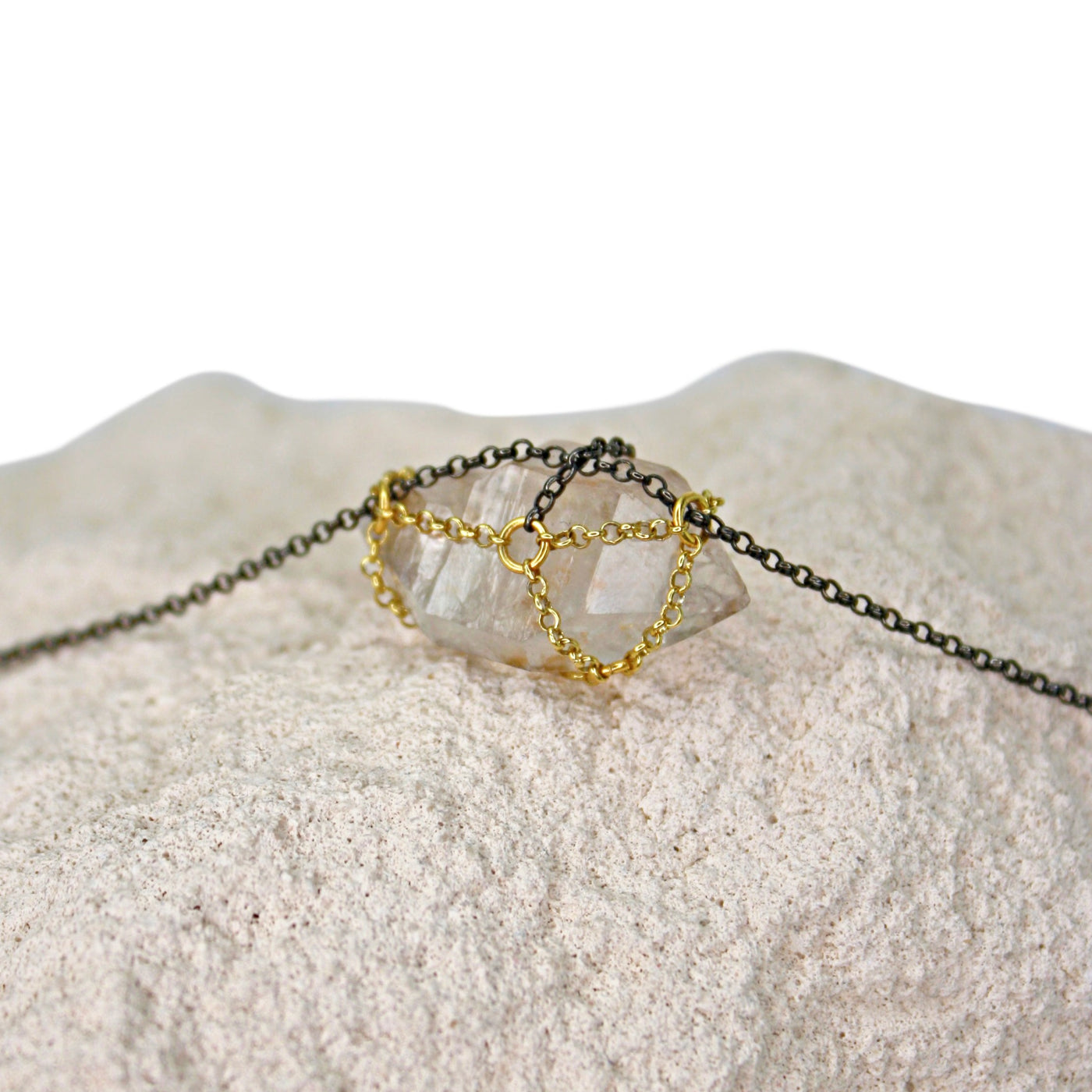 Caged Silver + Gold Quartz Necklace