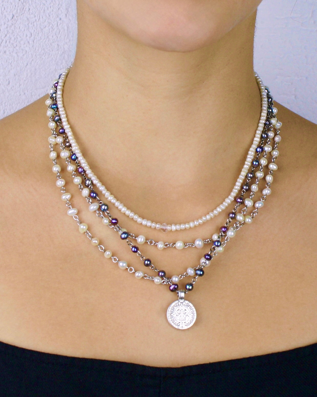 Black Pearl Coin Necklace