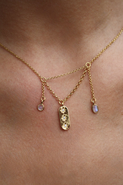 Triple Star Moonstone Drop Chain Necklace