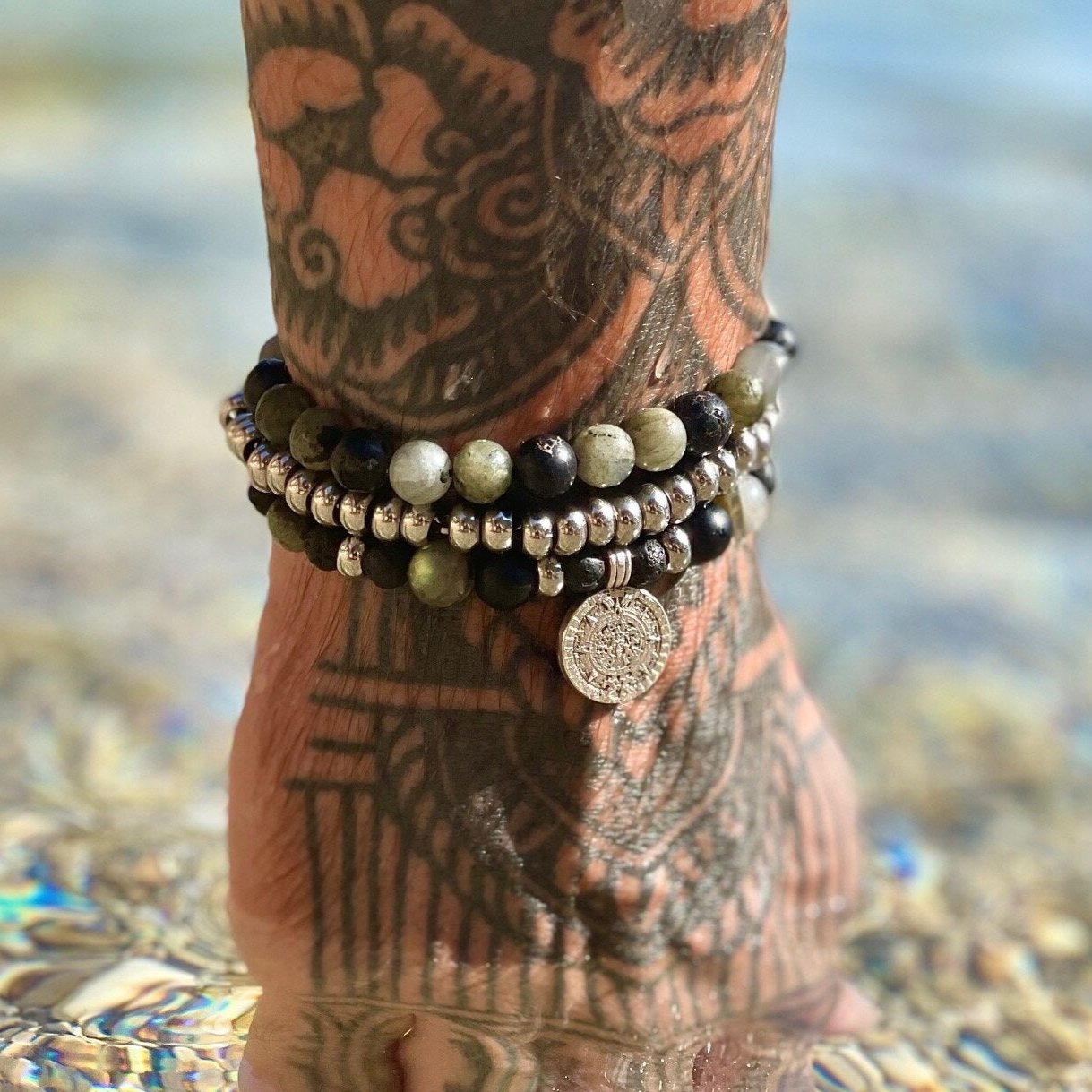 Labradorite, Onyx Coin Bracelet