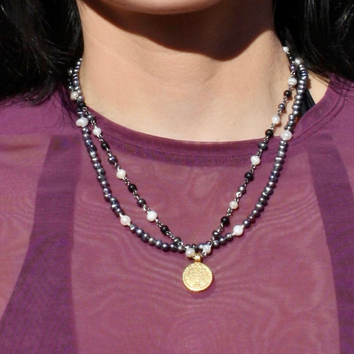 Mixed Pearl Coin Necklace