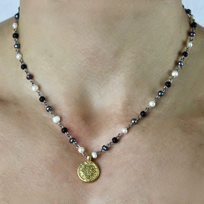 Mixed Pearl Coin Necklace