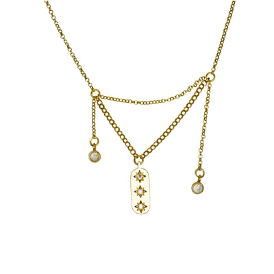 Triple Star Moonstone Drop Chain Necklace