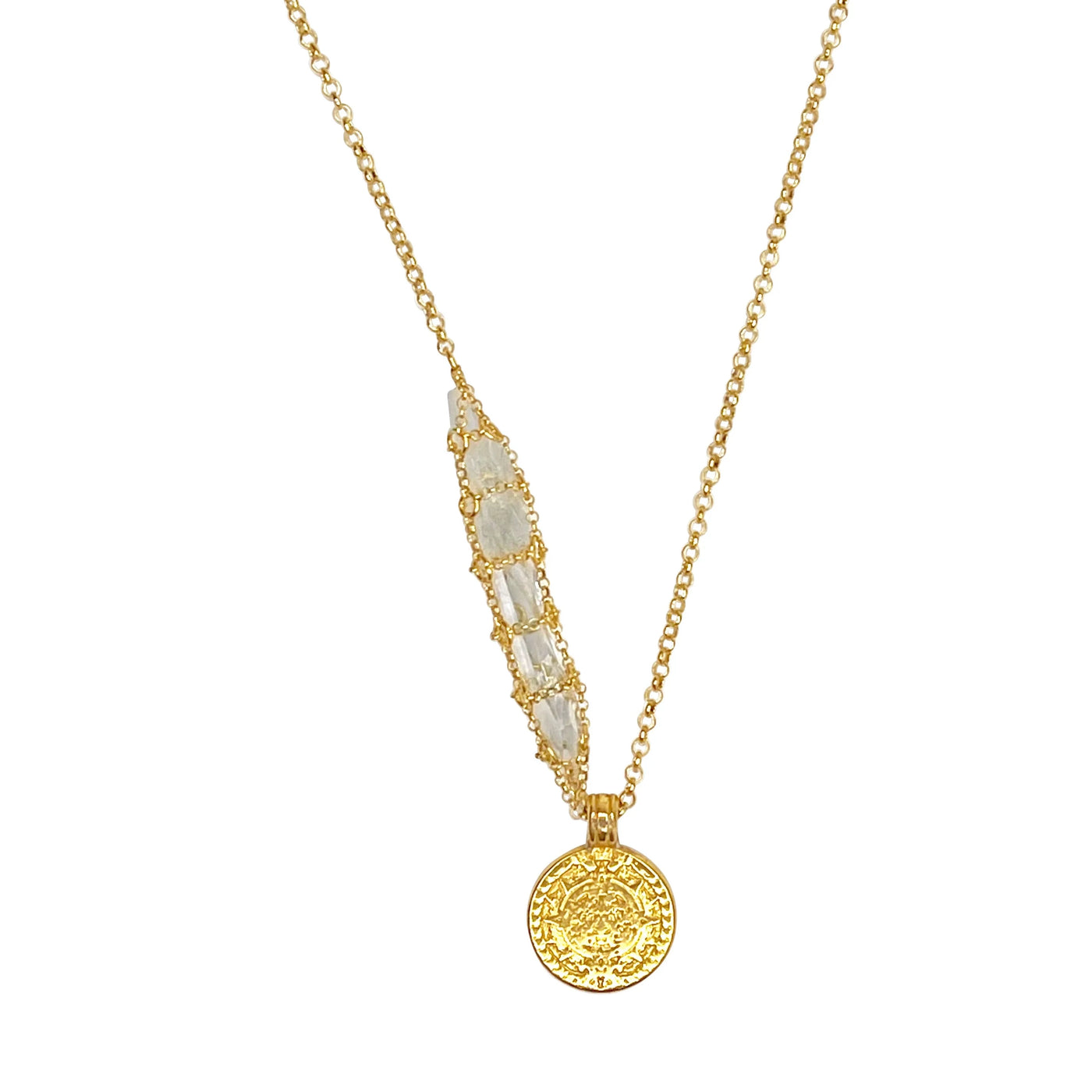 Caged Quartz Coin Necklace
