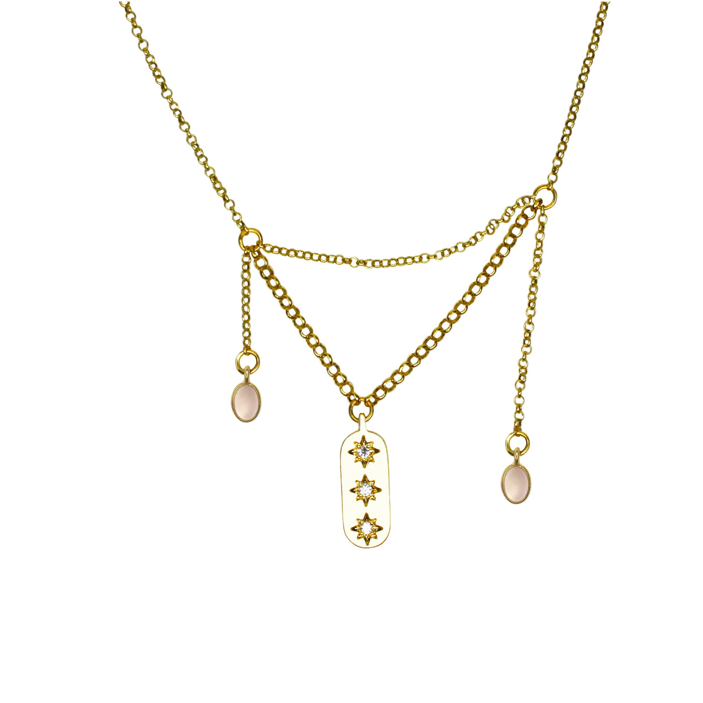 Pink Chalcedony Triple Star Necklace